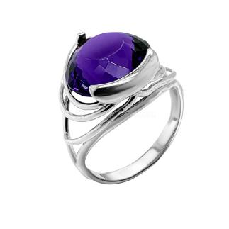 Кольцо из серебра с пл. кварцем аметист родированное