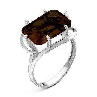 Кольцо из серебра с пл.кварцем цв.раухтопаз родированное