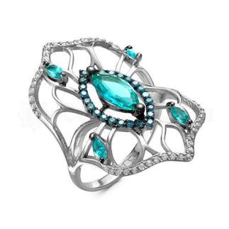 Кольцо из серебра с кварцем Лондон топаз и фианитами родированное