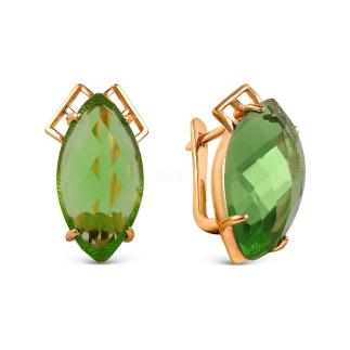 Серьги из золочёного серебра с пл.зелёным кварцем