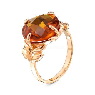 Кольцо из золочёного серебра с пл.кварцем цв.цитрин