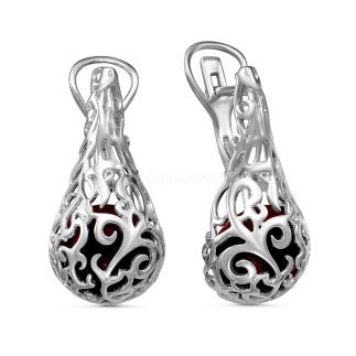 Серьги из серебра с пл.кварцем цв.гранат родированные