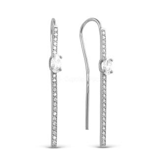 Серьги из серебра с фианитами родированные