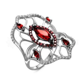 Кольцо из серебра с кварцем гранат и фианитами родированное