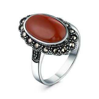 Кольцо из чернёного серебра с реконструированным агатом и марказитами