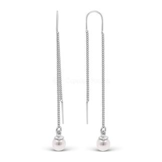 Серьги-продёвки из серебра с жемчугом Swarovski родированные