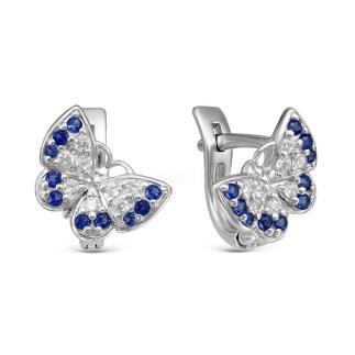 Серьги из серебра с фианитами родированные - Бабочки 1,2 см