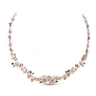 Колье из серебра с перламутром, юв.стеклом, кб.цирконием и эмалью родированное