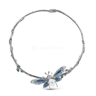  Колье из серебра с культ.реч. жемчугом, куб.цирконием и эмалью родированное