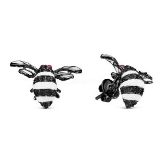 Серьги-пусеты из серебра с эмалью и куб.цирконием родированные - Пчёлки