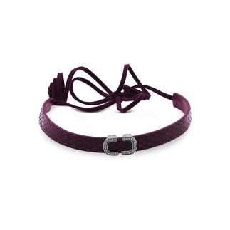 Колье из кожи питона с элементами из родированного серебра, куб. цирконием и эмалью