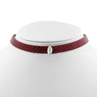 Колье из кожи питона с элементами из родированного серебра и эмалью