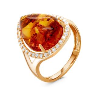 Кольцо из золочёного серебра с прес. нат. янтарём 