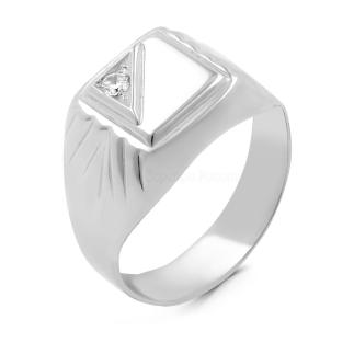 Печатка мужская из серебра с фианитом родированная