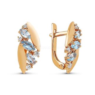 Серьги из золочёного серебра с нат. sky топазом и фианитами 