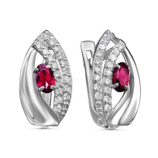 Серьги  из серебра с гт рубином и фианитами родированные