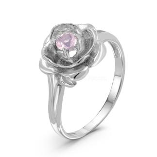 Кольцо из серебра с пл. кварцем цв. розовый родированное