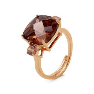 Кольцо из золочёного серебра с пл. кварцем цв. раух-топаз и цирконием 