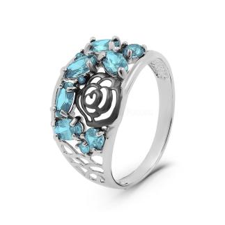 Кольцо из серебра с пл. кварцем цв. топаз и фианитами родированное 