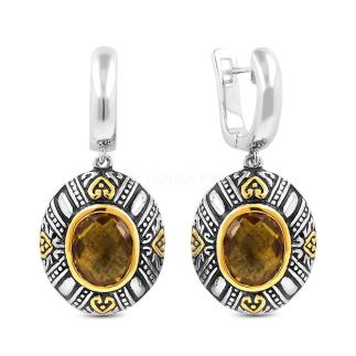 Серьги из серебра с ситаллом имит.султанита и позолотой родированные