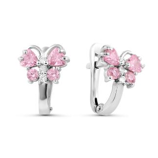 Серьги детские из серебра с фианитами родированные