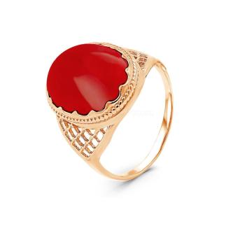 Кольцо из золочёного серебра с рек. красным агатом
