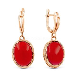 Серьги  из золочёного серебра с рек. красным агатом
