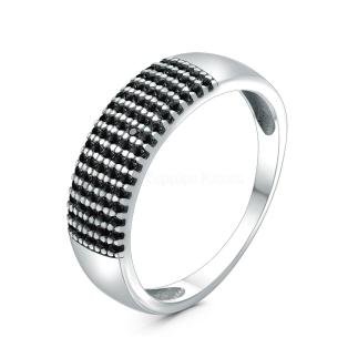 Кольцо из серебра с чёрными фианитами родированное