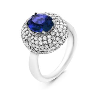 Кольцо из серебра с кварцем сапфир и фианитами родированное