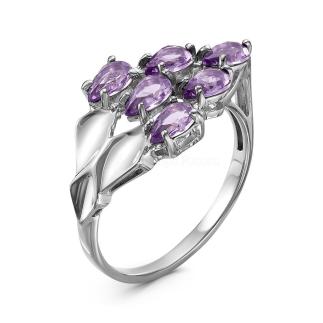 Кольцо из серебра с пл.кварцем цв.аметист родированное