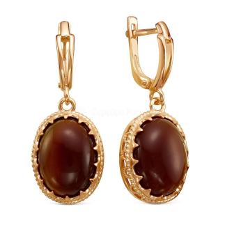 Серьги из золочёного серебра с рек. сердоликом 