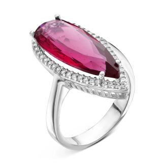 Кольцо из серебра с кварцем рубин и фианитами родированное
