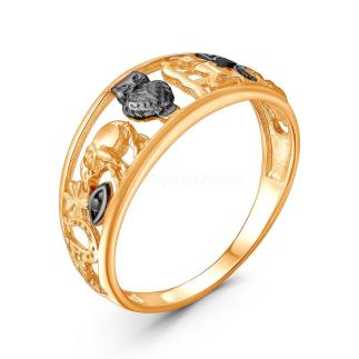 Кольцо 7(семь) символов на удачу из золочёного серебра с чёрным родированием