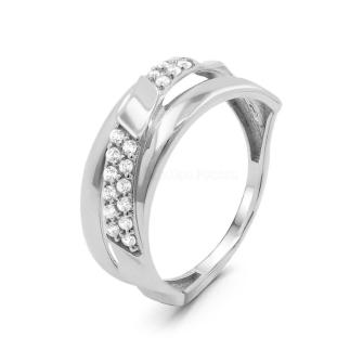 Кольцо из серебра с фианитами родированное