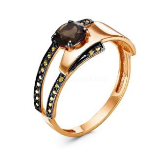 Кольцо из золочёного серебра с нат.раухтопазом и фианитами