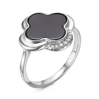 Кольцо из серебра с керамикой и куб.цирконием родированное