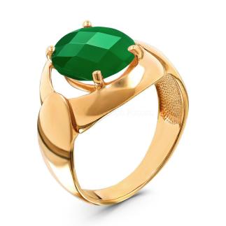 Кольцо из золочёного серебра с пл.кварцем цв.зелёный агат
