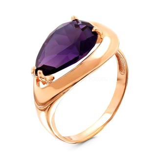 Кольцо из золочёного серебра с пл. кварцем цв. аметист