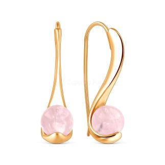 Серьги из золочёного серебра с нат.розовым кварцем