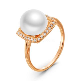Кольцо из золочёного серебра с культ.жемчугом и фианитами 