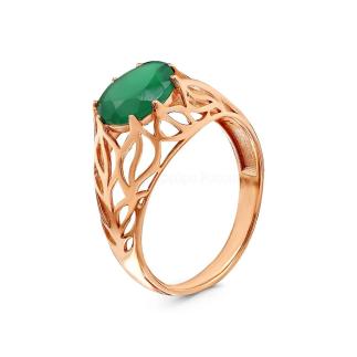 Кольцо из золочёного серебра с нат. зеленым агатом