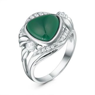 Кольцо из серебра с агатом и фианитами родированное