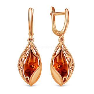 Серьги из золочёного серебра с пресс. нат.янтарём