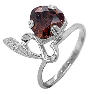 Кольцо из серебра с пл.кварцем цв.раухтопаз и фианитами родированное