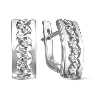 Серьги из серебра с фианитами родированные