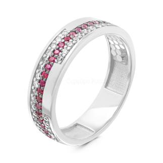 Кольцо из серебра с фианитами родированное