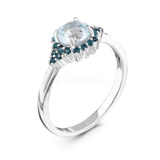 Кольцо из серебра с нат.топазом и наноситаллом цв.топаз родированное