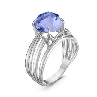 Кольцо из серебра с пл.кварцем цв.аметист родированное