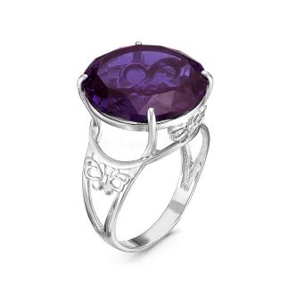 Кольцо из серебра с пл. кварцем цв. аметист родированное