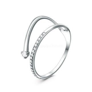 Кольцо из серебра с фианитами родированное